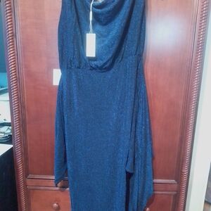 Petal & Pup Metallic Midi-Dress - Navy Blue